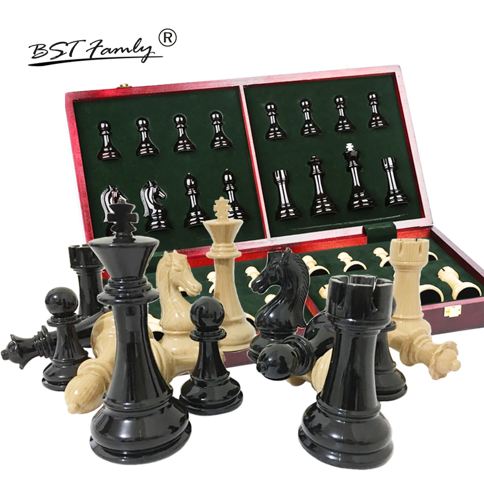 BSTFAMLY Wooden Chess Set Chessman International Chess Game High-grade Folding Chessboard ABS Steel Chess Pieces Steel Gift I36