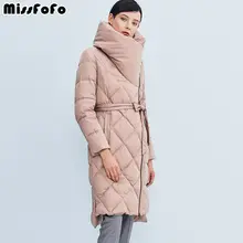 MissFoFo модный пуховик, розовый пуховик в клетку, женский тонкий длинный толстый пуховик с поясом