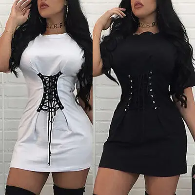 

Women Bandage Bodycon Slim Short Sleeve Evening Party Pencil Mini Dress Solid Summer Costume