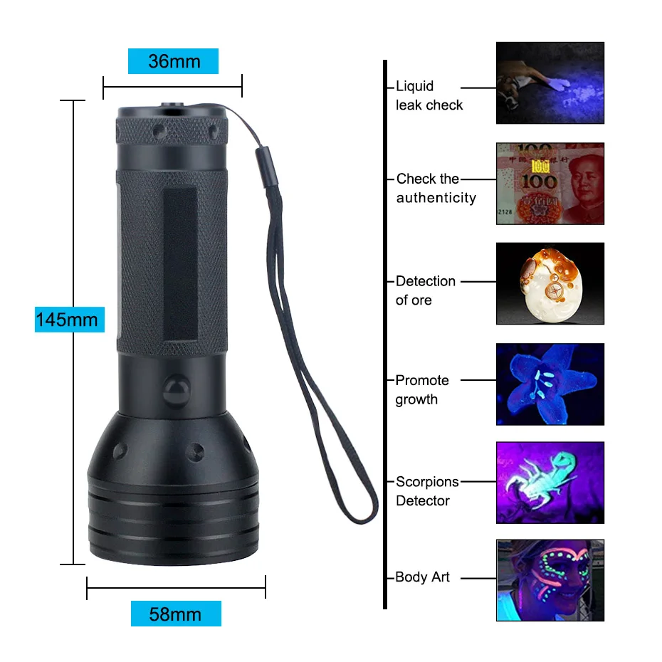 УФ-светильник, ультрафиолетовый светильник 51 светодиодный 395nm, фонарь светильник, УФ-черный светильник, детектор пятен мочи для домашних животных, Скорпион, батарея AA