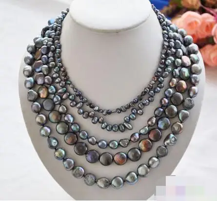 

song voge gem nanJ0854 5row BLACK BAROQUE COIN FRESHWATER pearl necklace