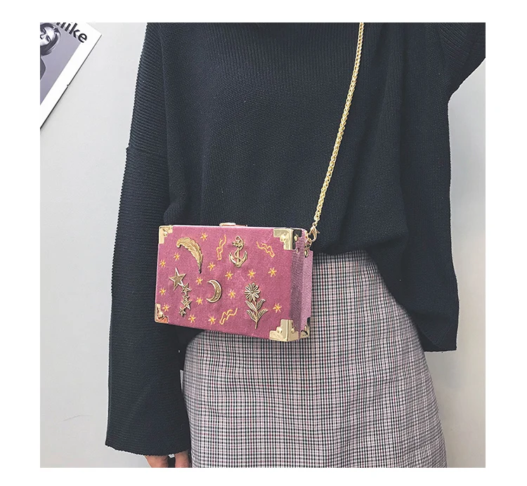 Корейская Классическая бархатная Повседневная модная квадратная сумка с вышивкой в виде звезд, сумка на плечо, женские вечерние сумки