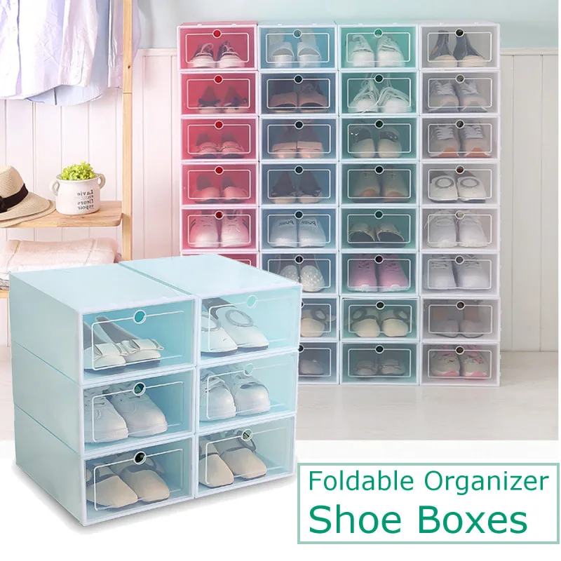 

6PCS Multifunction Plastic Shoe Box Thicken Transparent Cover Clothes Shoe Storage Box Stacked Rectangular Drawer Storage Box