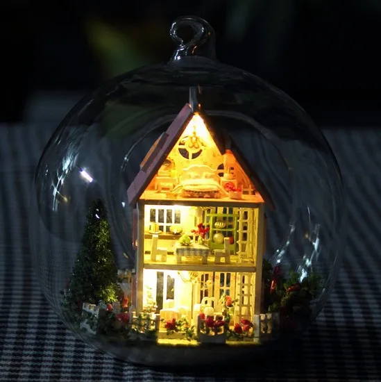 G012 вилла Миниатюрный Кукольный Домик diy Стекло мяч деревянный кукольный