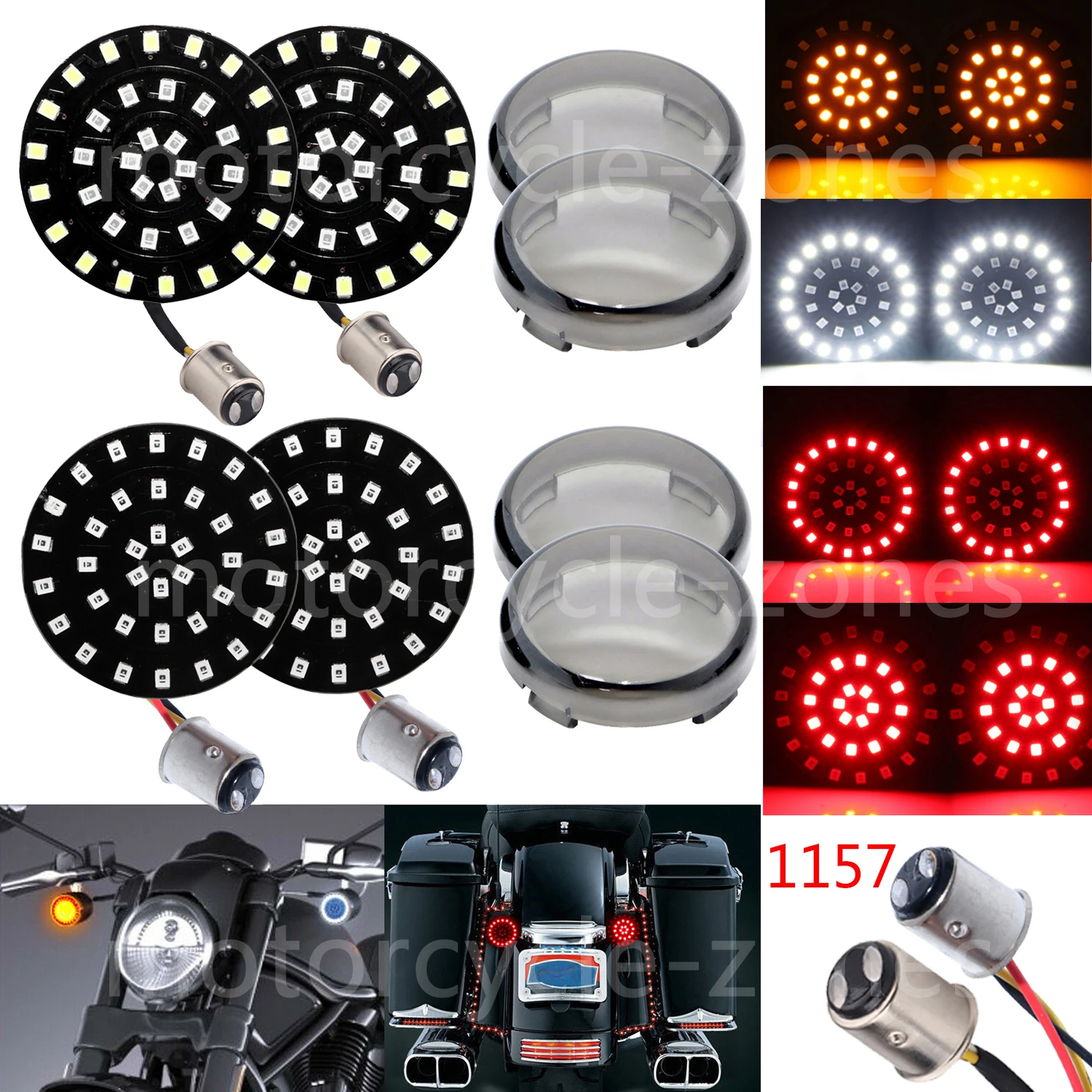

Motorcycle 2" Bullet Style 1157 LED Turn Signal Inserts W/ Smoke Lens Cover For Harley Touring Softail Sportster Dyna
