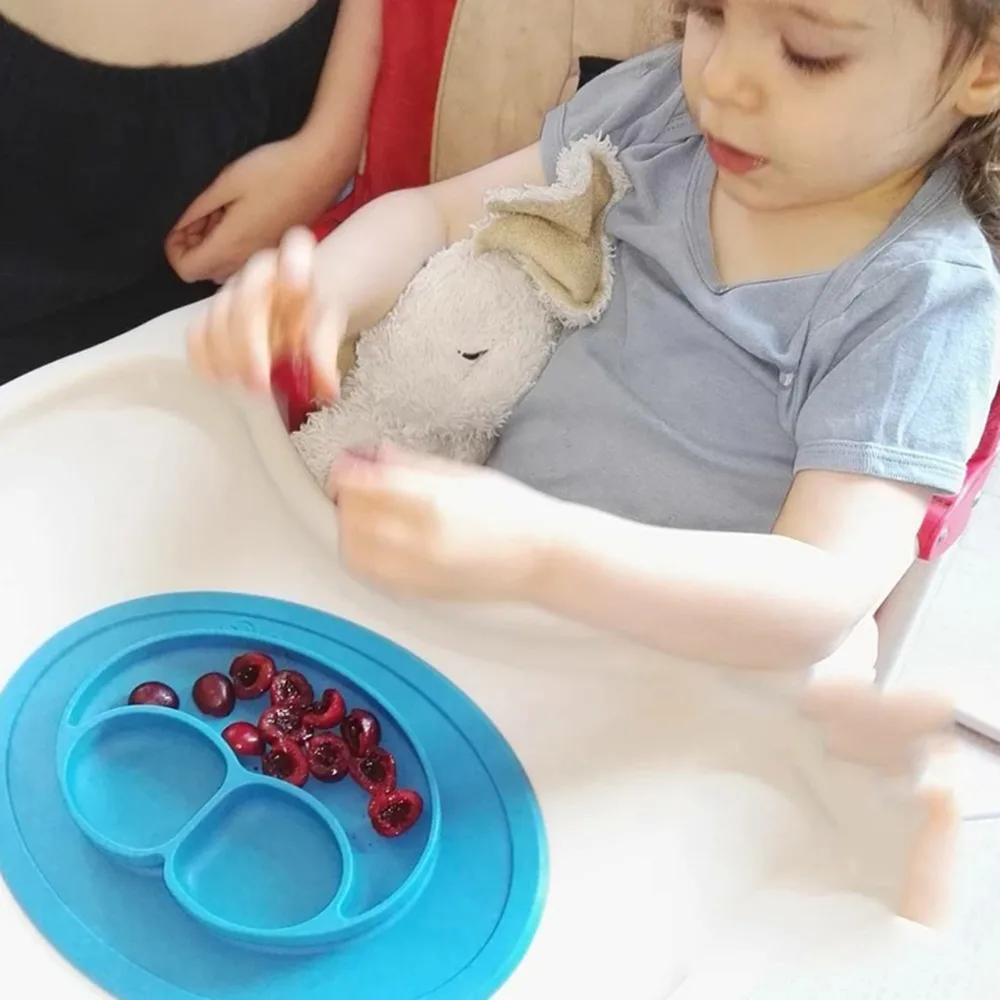 

Food Grade Silicone Baby Smile Placemat Divided Kids Lunch Dinner Dishes Plates Bowl Tray Holder Cutlery Cubiertos