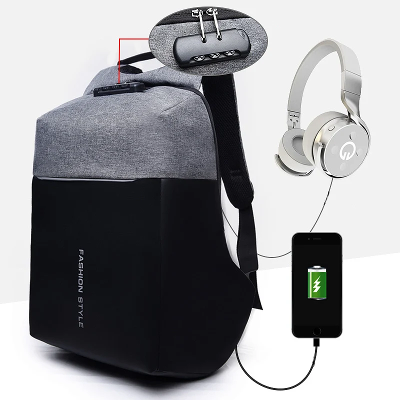 Anti-theft Backpack Laptop Bag Men Women 15.6 Notbook Waterproof Bagpack Male Travel USB Charging Headphone Password Backpacks