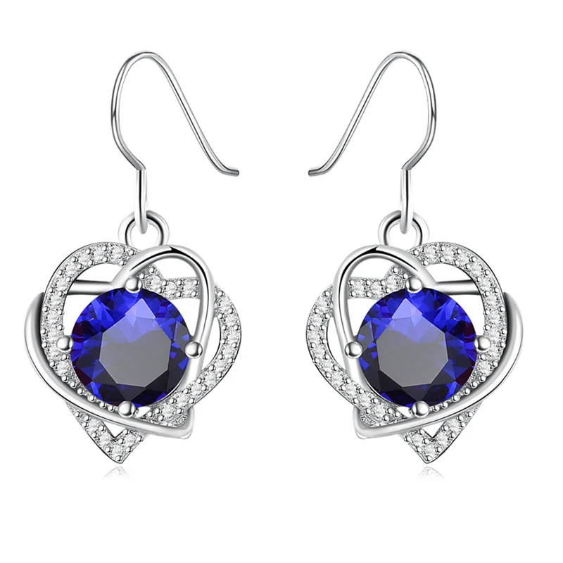 

Garilina Deep Blue zircon earrings for women Heart silver jewelry wholesale Wedding Anniversary Engagement Gifts E2271