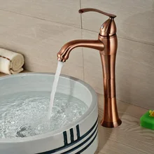 Antique Bronze Single Hole handle Brass Basin Vessel Sink Faucet Deck Mount with Hot Cold Water
