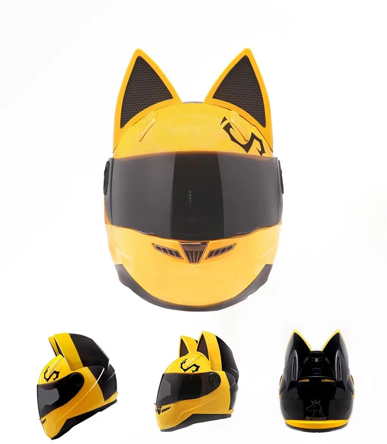 NITRINOS Полный мотоциклетный уличный шлем женские кошачьи Шлемы с ушками Neko шлем желтый