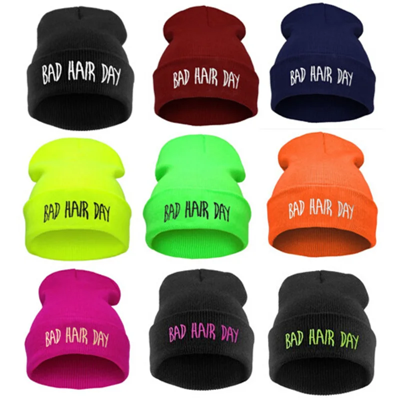 2018 модные шапки унисекс с надписью Bad Hair Day Beanie для мужчин и женщин зимние