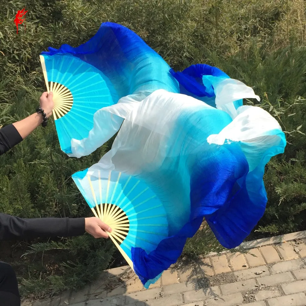 

Wholesale dyed 100% pure natural silk fan veils for belly dance sexy 180cm long silk fan for dancer show on the stage A pair