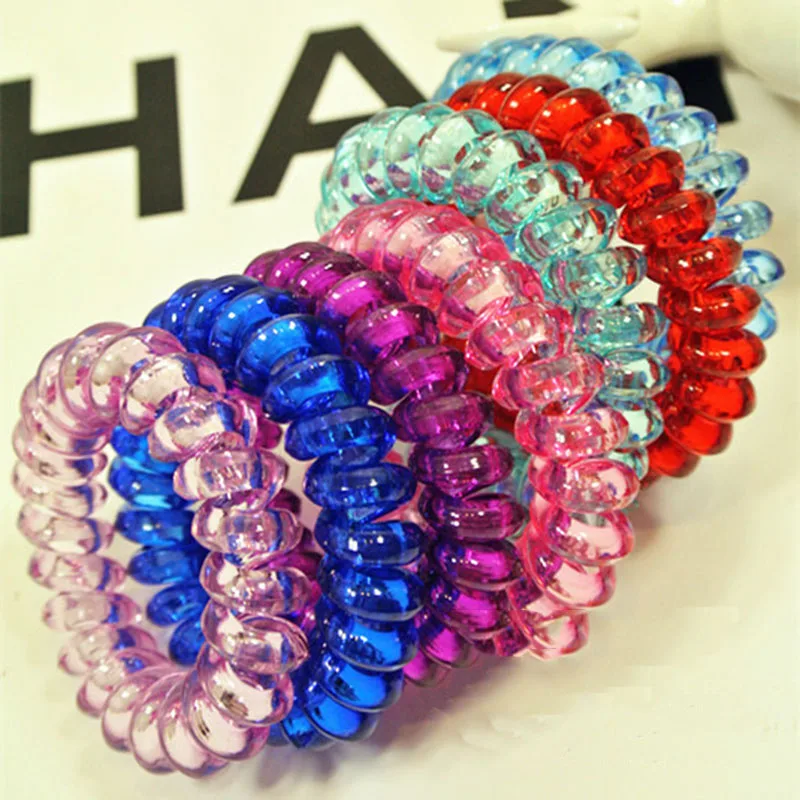 25Pc/Lot Telephone Line Elasticity Rubber Crystal Hair Accessory Women