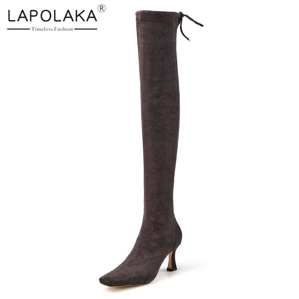 

Lapolaka Big Size 43 Party Boots Woman Shoes Zipper Add Fur Square Toe Strange Style Over The Knee Boots Female Shoes Woman
