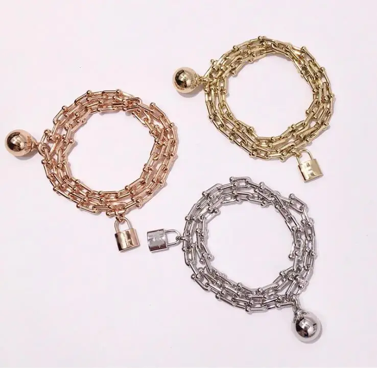 Armbanen voor vrouwen ювелирные изделия из титановой стали t образная u цепь замок мяч