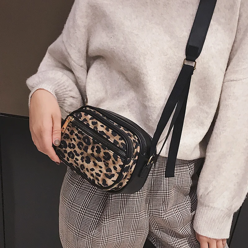 النساء العلامة التجارية الشهيرة الأزياء البسيطة حقيبة Crossbody حقيبة صغيرة حقائب ليوبارد المرأة جلدية و فرك حقيبة ساع الكتف