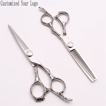 

6" 440C Engraving Logo Shiny Cutting Scissors Thinning Shears Haircut Set Salon Hair Scissors Professional Barber Scissors C9008
