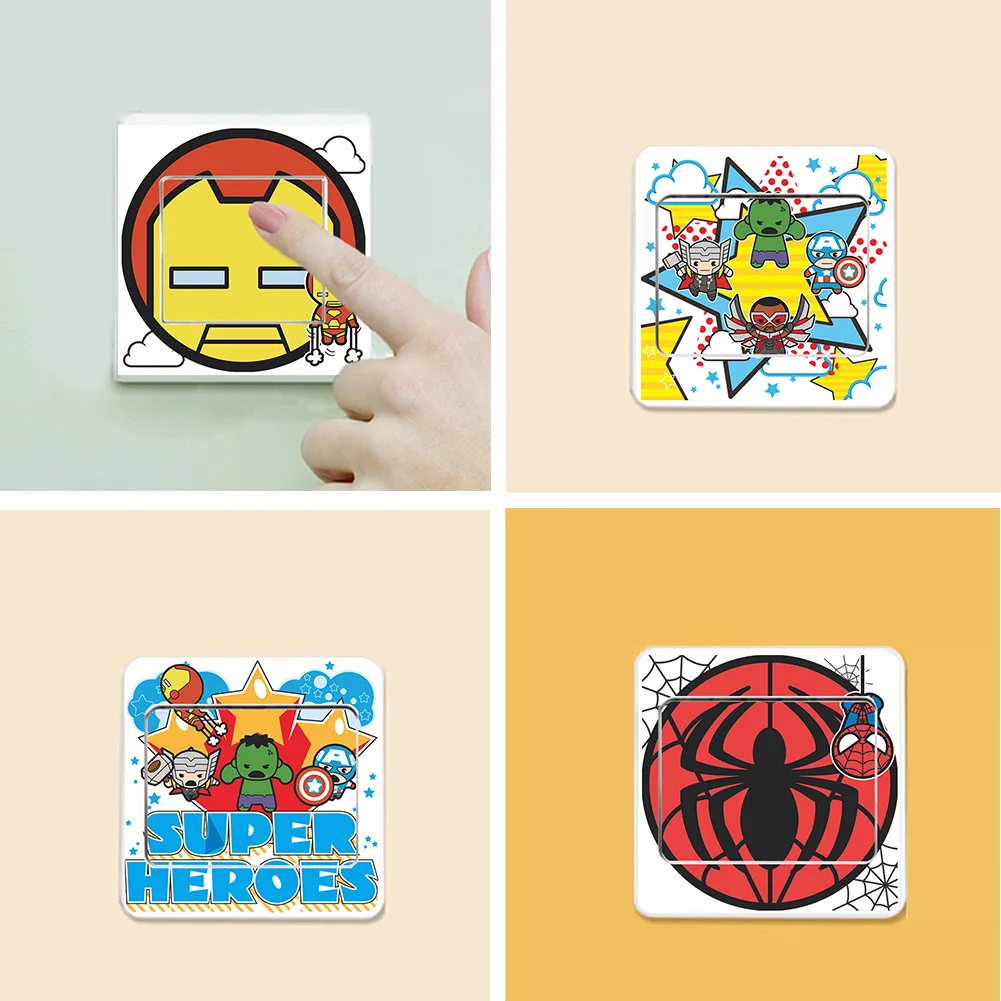 

6 PCS PVC Room Light Switch Sticker Wall Mural Decor Cartoon Super Hero Switch Stickers For Kids Bedroom Decoration