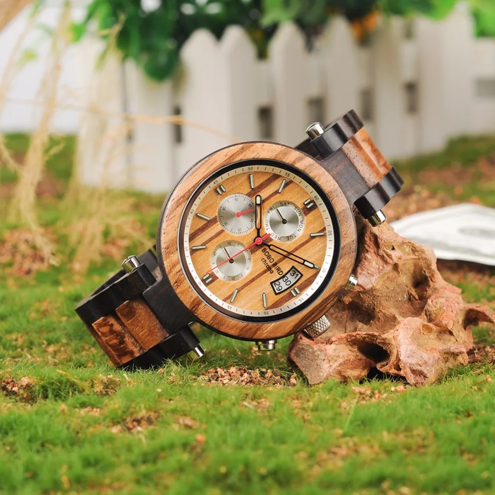BOBO BIRD L-P17 Classic Men Stainless Steel Crown Stop Watches Multi-Time Zone Dial Custom Watches Male Reloj Para Hombres OME