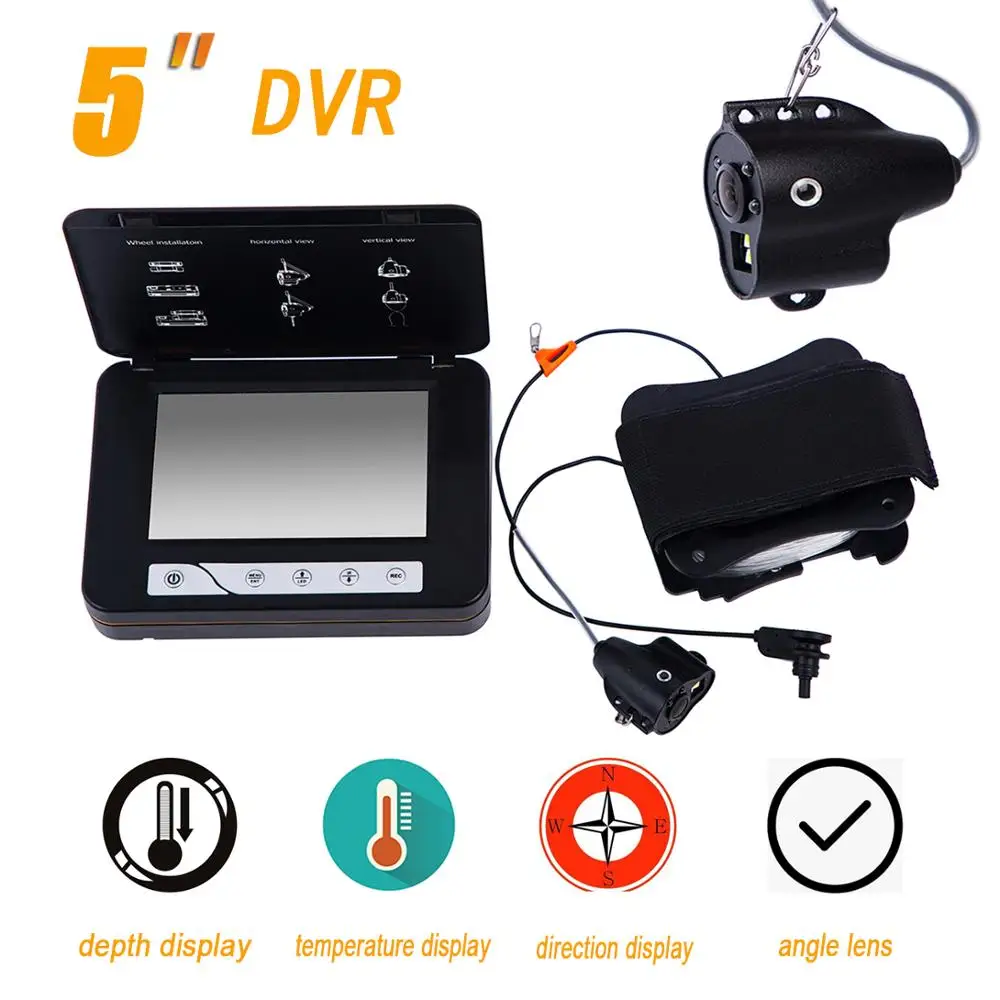 

15M/30M Underwater Ice Fishing Camera 5 inch Color Monitor Video Recorder DVR IR Infrared White LED Depth Temperature Display