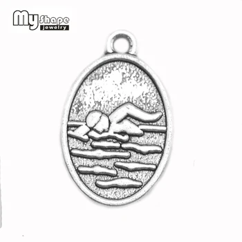 

my shape 30pcs double sided zinc alloy oval swimming charm water sport