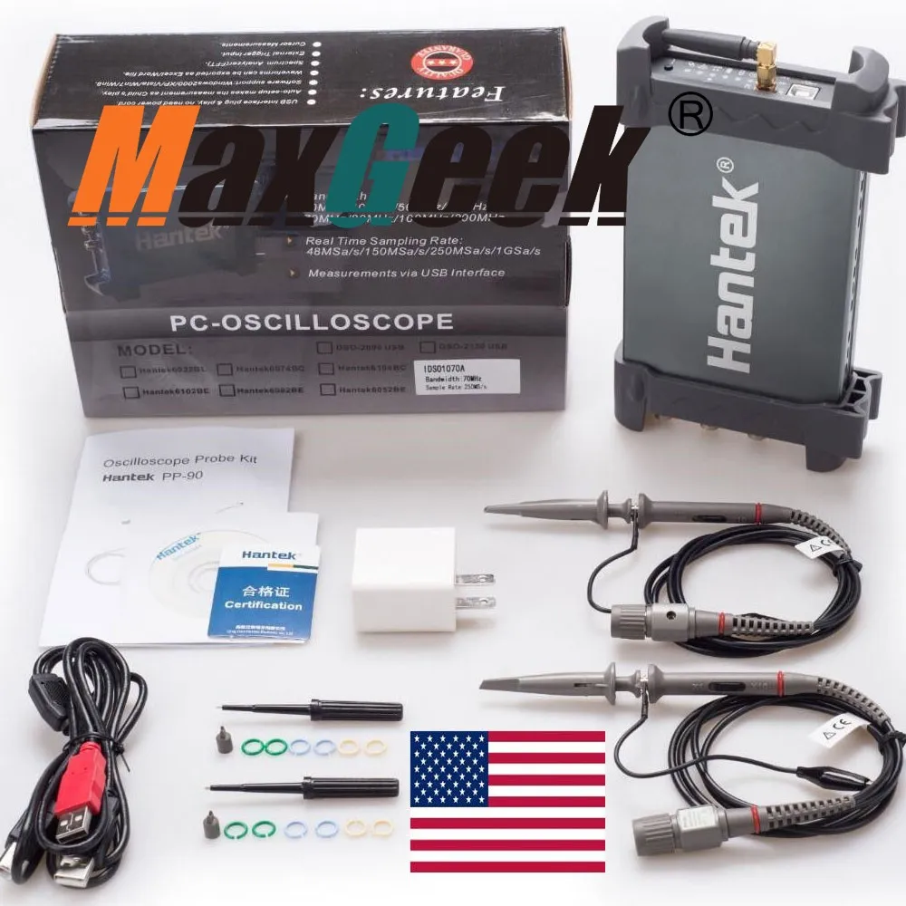 Осциллограф MAxgeek Hantek IDSO1070A 70 МГц полосы пропускания iPhone/iPad/Android/Windows 2CH USA |