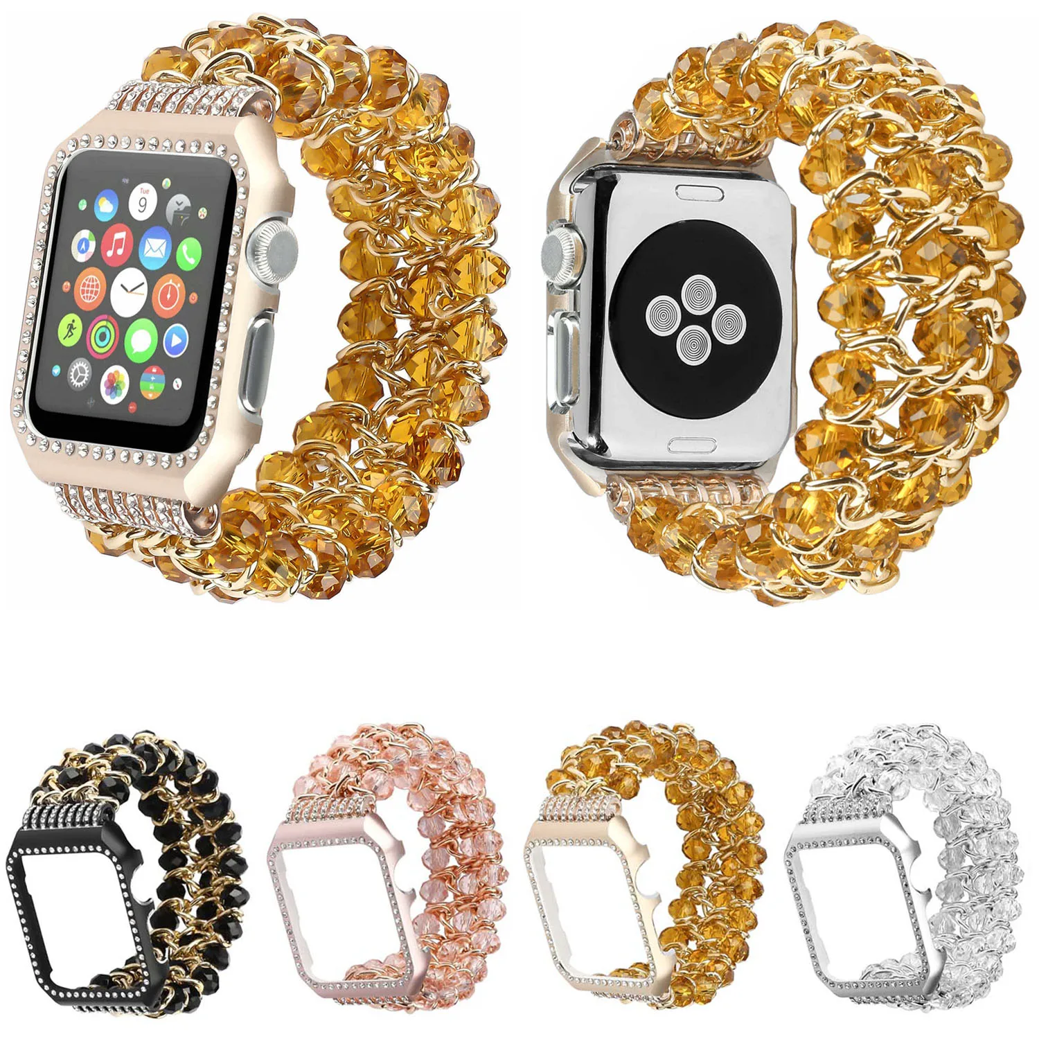 For Apple Watch Band Classy Retro Crystal Beaded Stretch Elastic iWatch