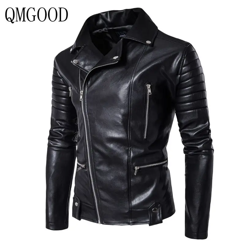 QMGOOD Jacket Men Winter 2017 Coat Male Bomber Jacket Men Locomotive Leather Large Size Brand Outwear Male Black Jackets 5XL