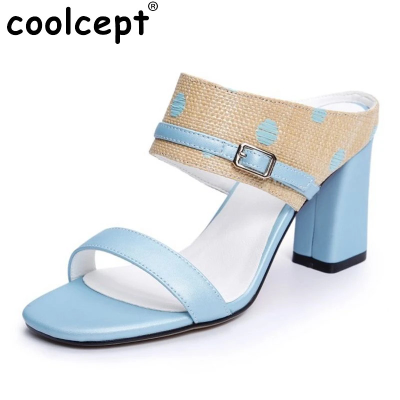 

Coolcept Women Genuine Leather High Heels Sandals Metal Mixed Color Slippers Summer Chic Office Dating Women Shoes Size 34-39