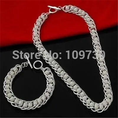 

hot sell new - Jewelry 00752 Hot Custome jewelry T/O Clasp silver necklace & bracelet set (A0425)