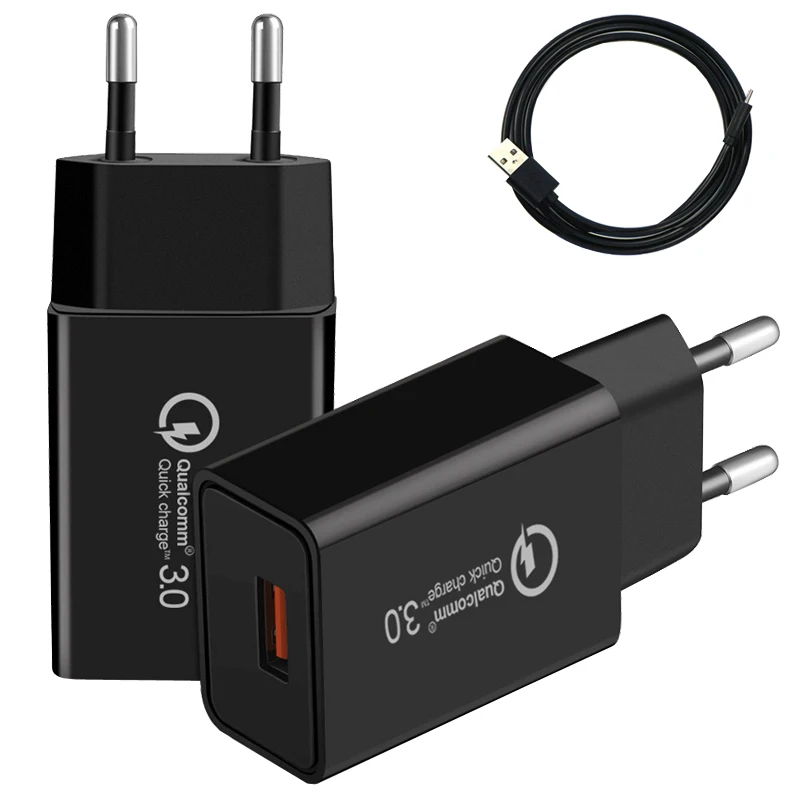 

QC3.0 Fast USB Charger 18W EU Charger for Samsung Xiaomi Mi8 Travel Charger Adapter Charging USB Cable Android Travel USB Plug