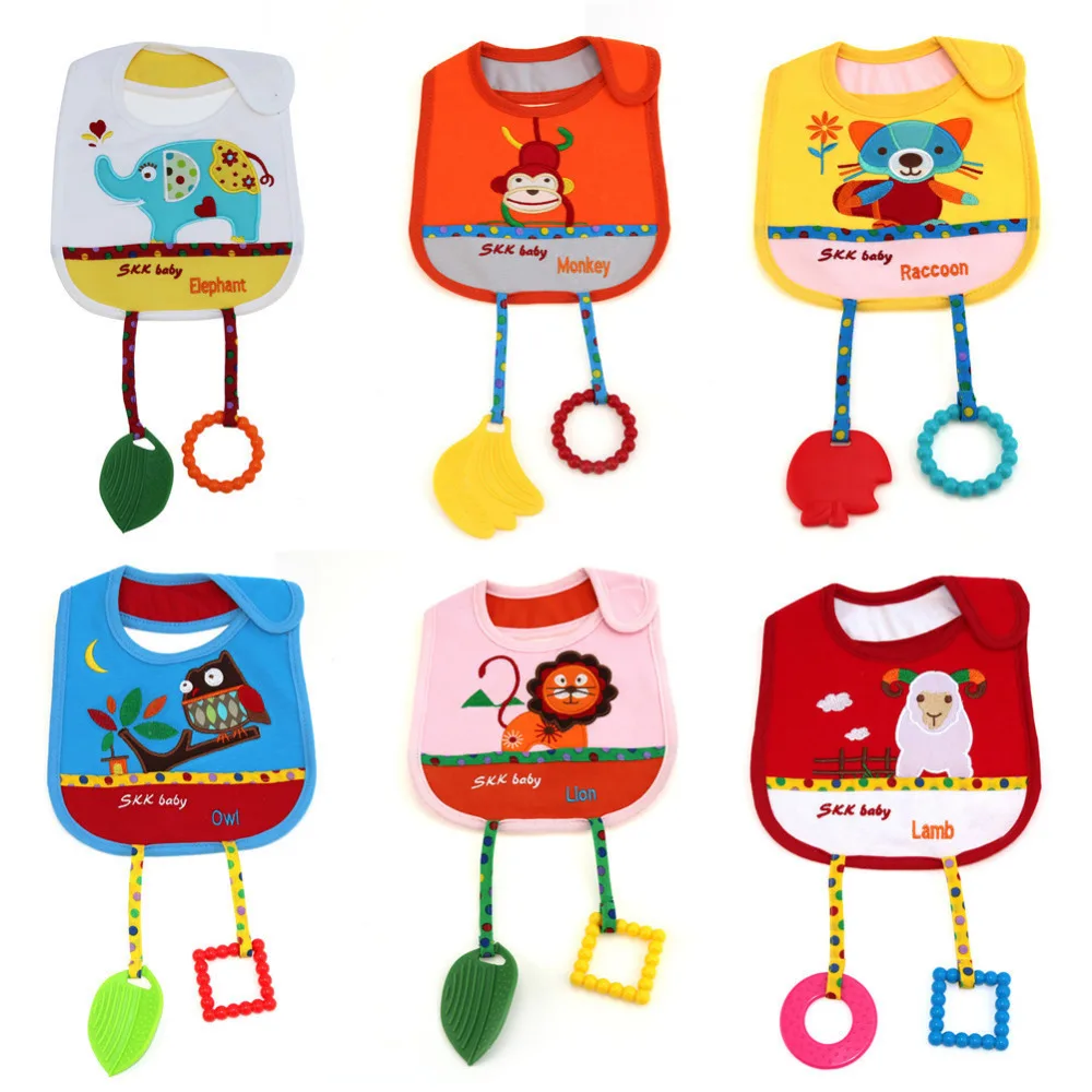 

New cute Multifunctional Baby Cotton Bibs Stain Resistant Infant Food Meal Bibs with Teether for baby