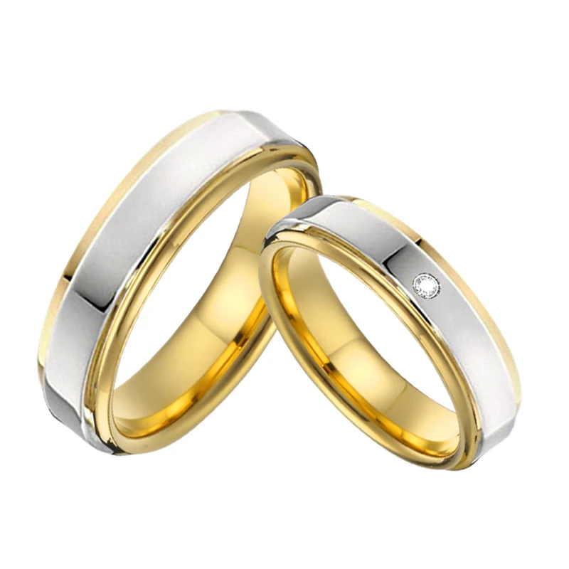 Classic Bicolor Alliances Wedding Band Couple Rings men 4mm 5mm high polishing Anniversary Engagement Rings For Women (1)