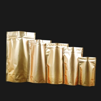 

50pcs/lot Gold Zip Lock Snack Dry Food Storage Bag Organizer Stand Up Bags Food Wrap Kitchen Food Container Ziplock Bag