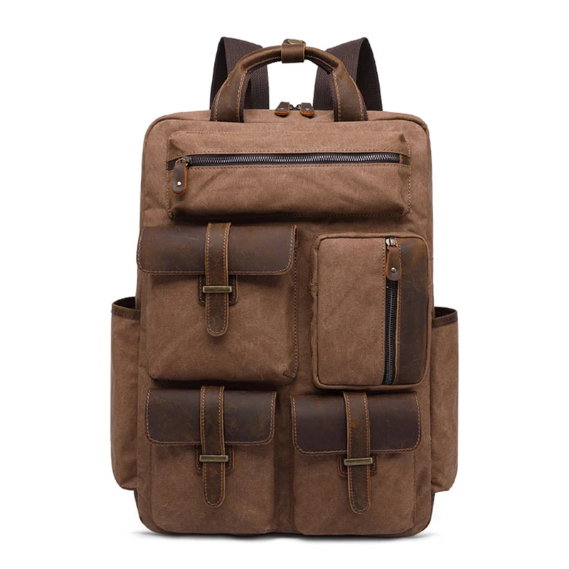 

Europe Luxury High-quality Leather Travel Backpack Mens Waterproof Duffle Bags Large Capacity Male Canvas Luggages Rucksacks Big