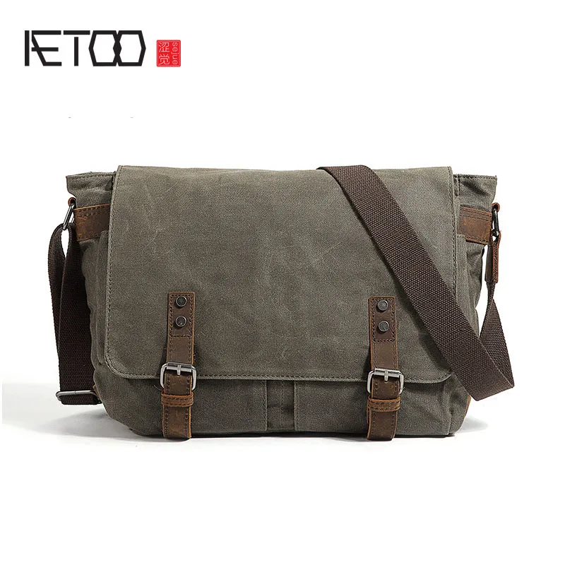 

AETOO Men's tide bag college style retro messenger shoulder casual men canvas computer