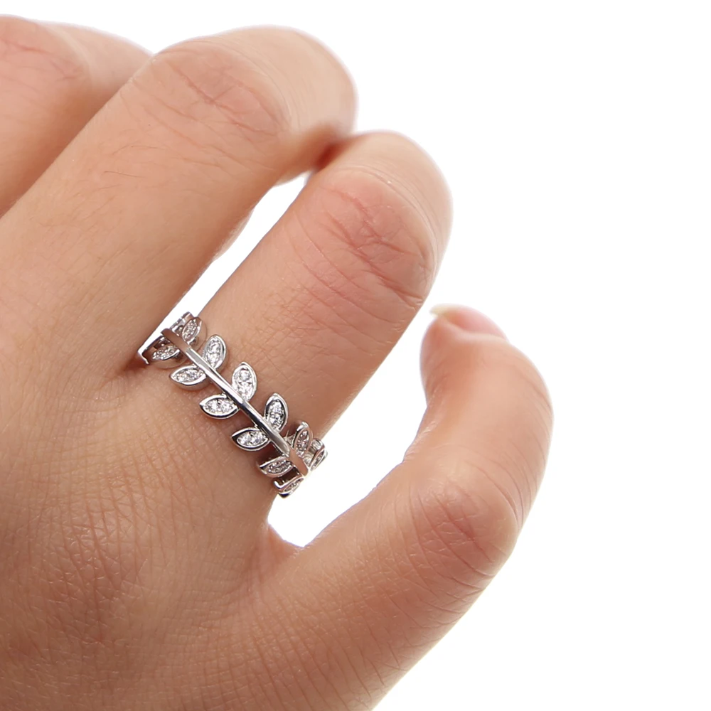 Серебряный цвет листья midi finger kuckle кольцо прозрачный кубический цирконий Брендовое кольцо Совместимо с оригинальными ювелирными изделиями элегантные изысканное кольцо