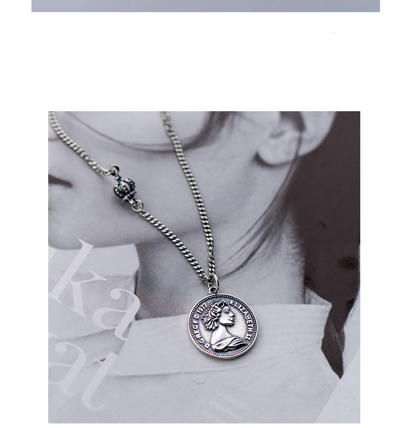 Retro Roman Portrait Round Sterling Silver Coin Pendant Minimalist Figure Face Chain Choker Necklace Women Party Jewelry S925 (6)