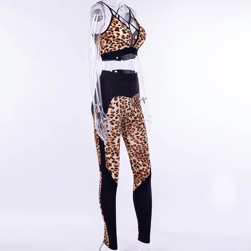 NORMOV для женщин Fitnesslegging костюмы укороченный топ и леггинсы брюки комплект из 2 предметов модные пикантные женские тренировки с леопардовым принтом спортивный костюм