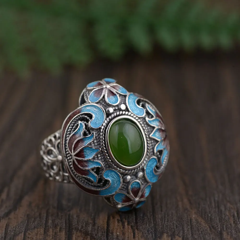 

FNJ 925 Silver Ring Peperomia tetraphylla Beeswax Fashion Real S925 Sterling Thai Silver Rings for Women Jewelry Adjustable Size