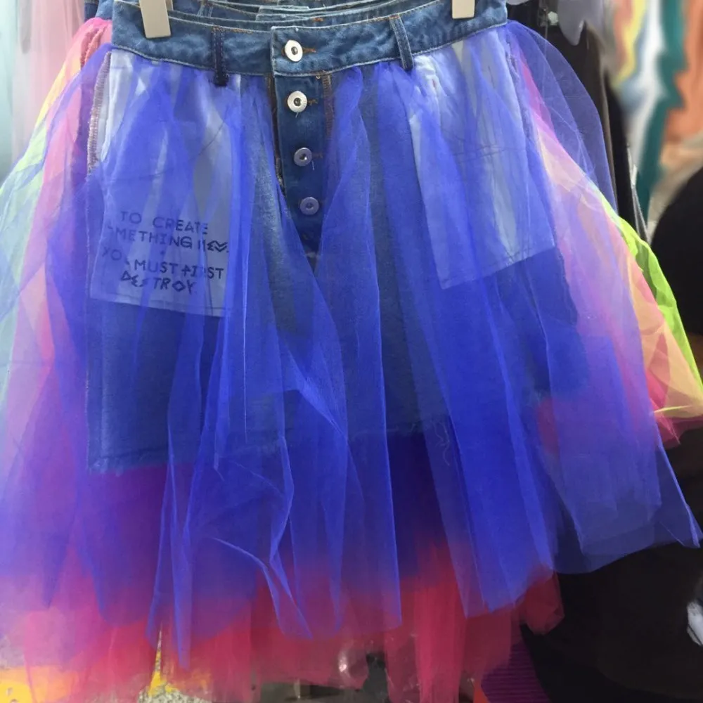 TWOTWINSTYLE, сетчатая Лоскутная джинсовая юбка, Женская Сексуальная мини-юбка с высокой талией, Женская корейская мода, летняя одежда, большой размер - Цвет: blue