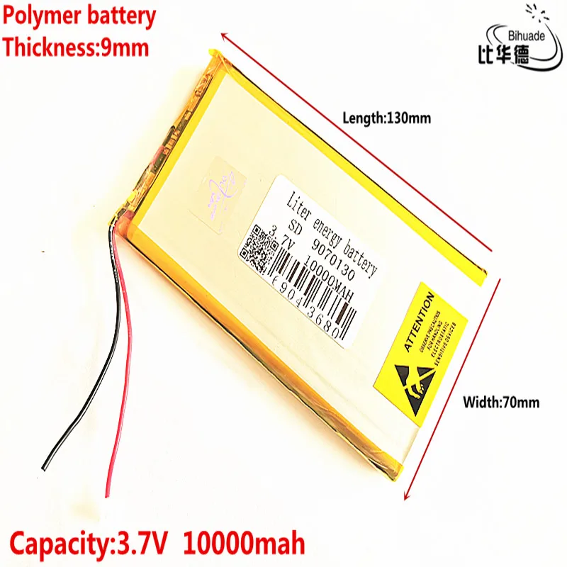 Полимерный аккумулятор 10000 mah 3,7 V 9070130 умный дом MP3 колонки литий-ионный аккумулятор для dvr, gps, mp3, mp4, сотового телефона, разговора