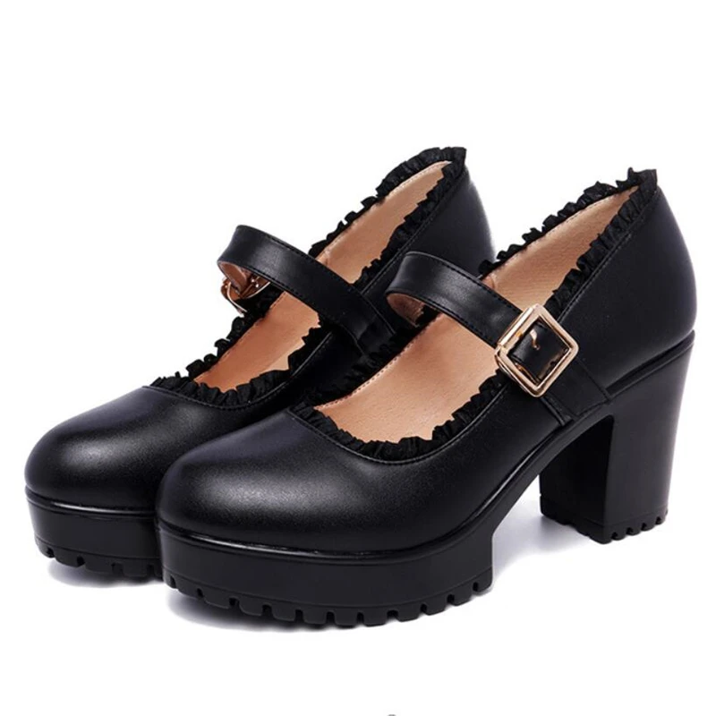 

Fashion Autumn Women's Pumps With High Heels Dance Shoes White Black Block Heels Female Platform Shoes For Ladies Thick Bottom