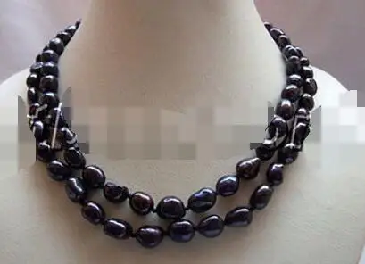 2 strand black baroque freshwater pearl bib everyday necklace 8-9mm 17&quot-18&quot | Украшения и аксессуары