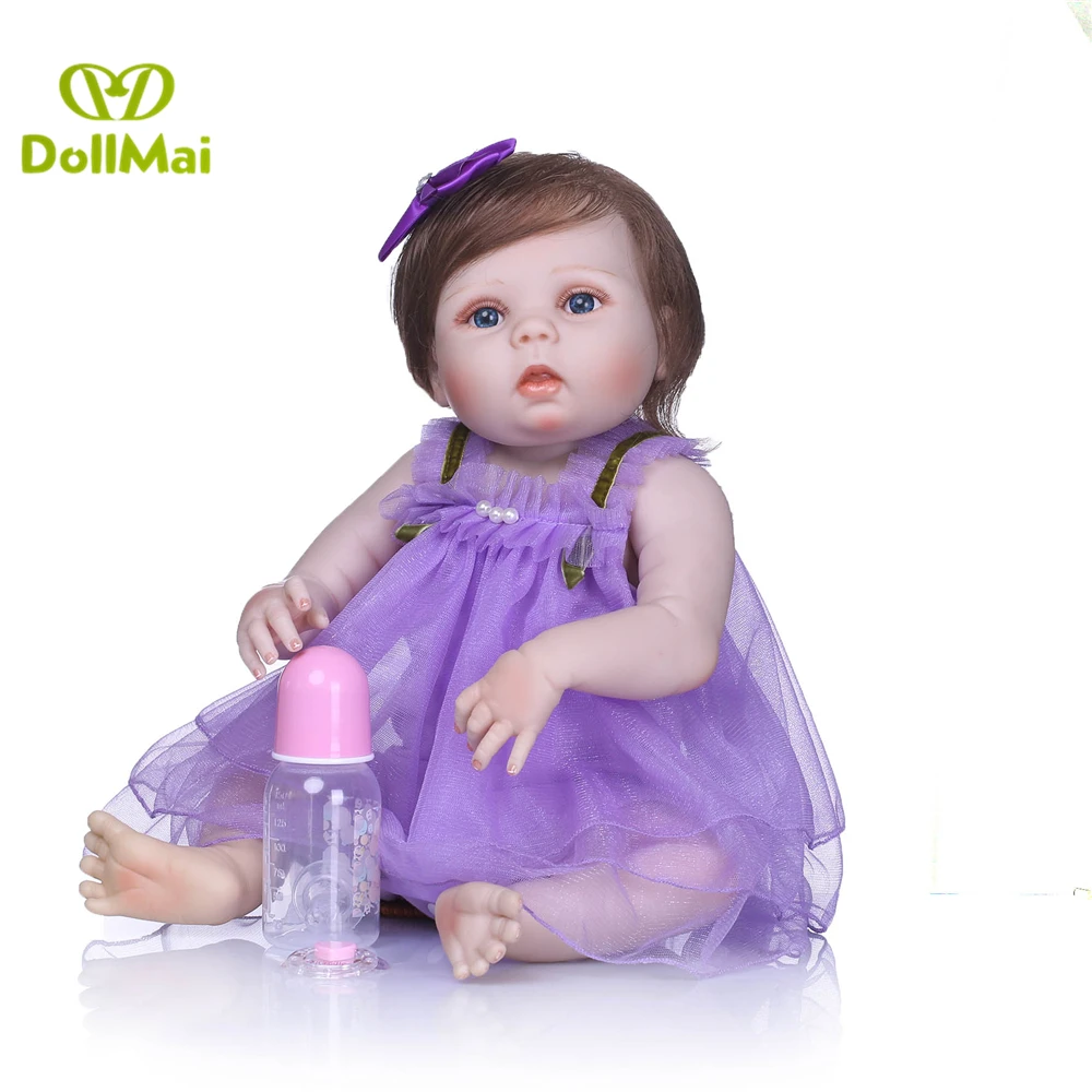 

Bonecas 55cm Full Silicone Reborn Baby girl Doll Toy Like Real Vinyl Newborn Babies bebes Reborn Doll With cute pacifier Girls