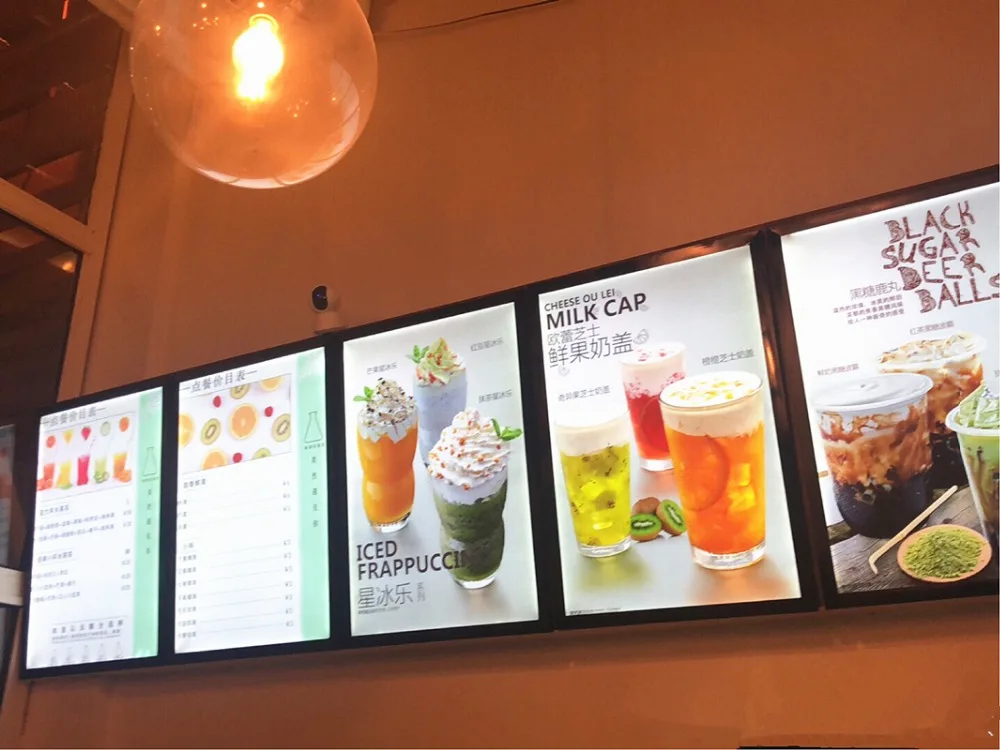 

7PCS Ultra Thin Magentic Open Aluminum Frame LED Illuminated Menu Boards ,16"x24" Restaurant Lightbox for Fast Food,Pizza Shop
