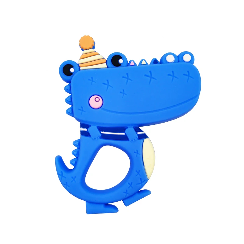 Безопасные Детские Прорезыватели с героями мультфильмов, без бисфенола, милые животные, динозавры, для младенцев, сделай сам, кольцо, прорезыватель, для малышей, силиконовые, жевательные подвески, детские игрушки для прорезывания зубов - Цвет: Blue Crocodile