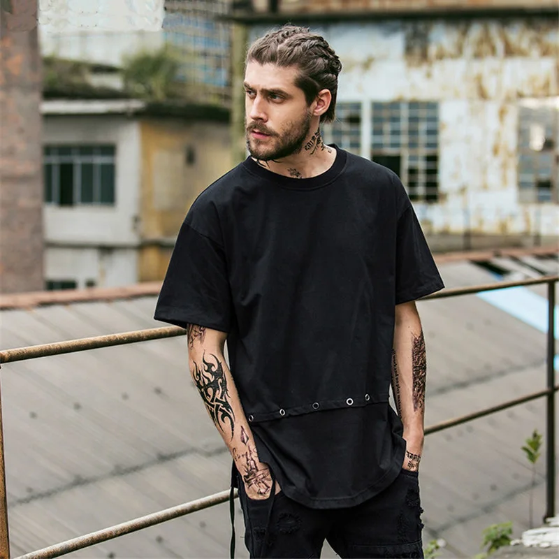 VERSMA 2017 Trend High Street Hip Hop Ribbon Holes Patchwork T-shirts Men Summer Justin Bieber Vintage Loose Oversize Tshirt Men