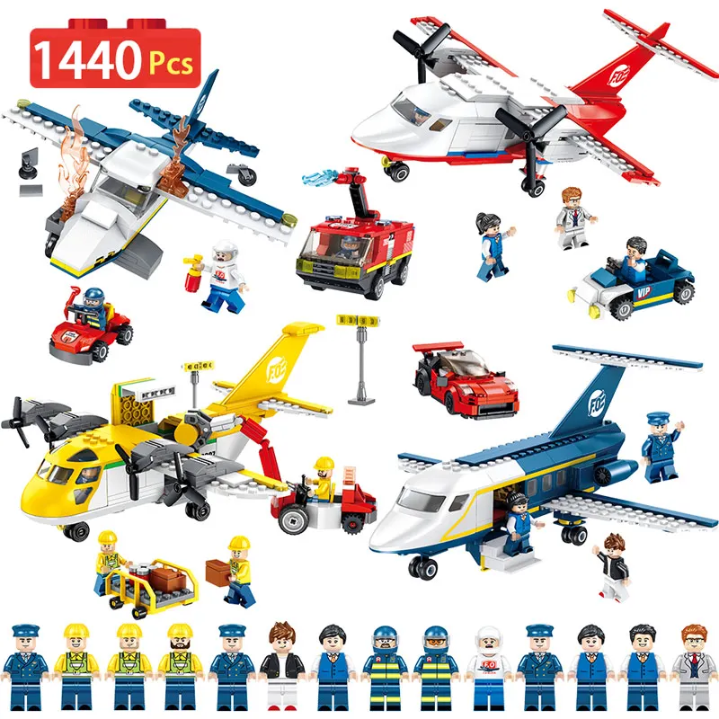 

Kids Toy TechniK City Airport Jet VIP Plane Airport Fire Brigade Building Blocks Sets Bricks Compatible Legoingly Aircraft Model