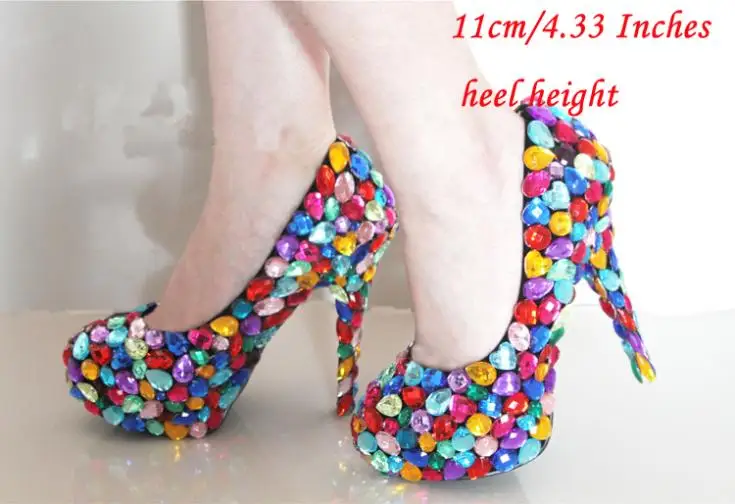 

2018 Popular Crystal high heels bridal rhinestone dress Princess candy colorful wedding shoes party shoes wedding Formal Shoes